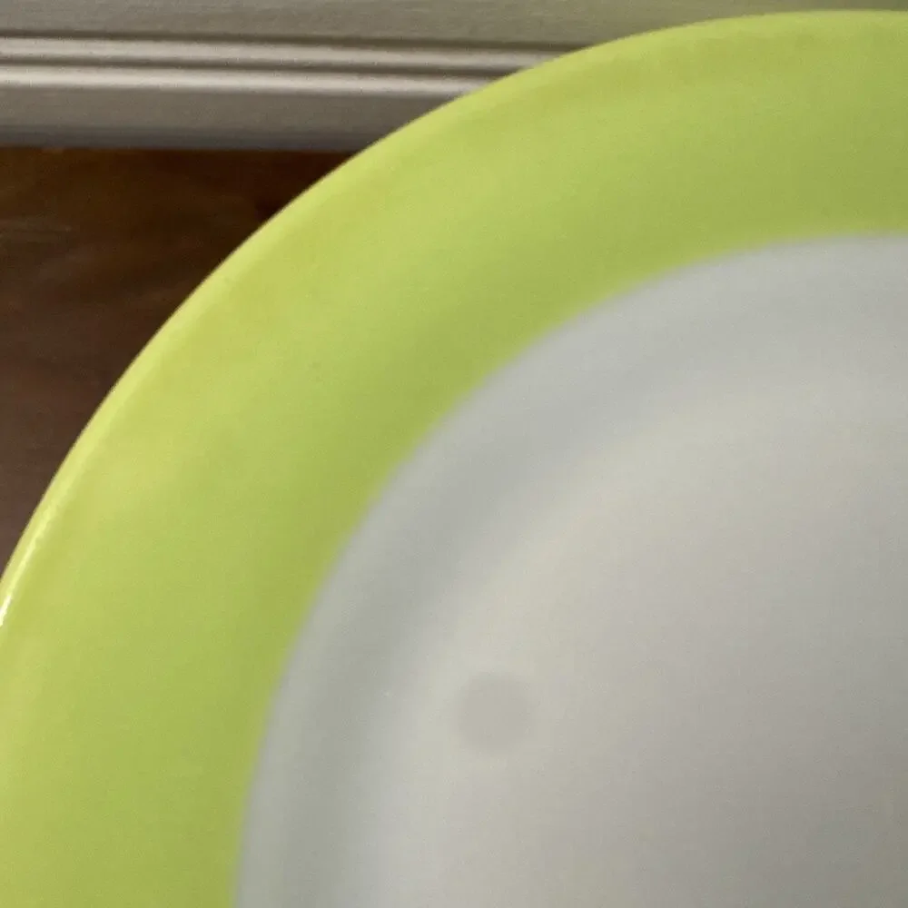 Vintage Pyrex Lime Green Band Milk Glass 8” Salad Dessert Plate Set of 4 MCM